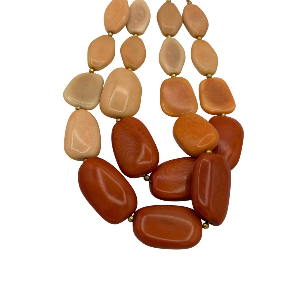 Vintage Artisan Tagua Nut 2-Strand Statement Necklace Ombré Orange Toggle